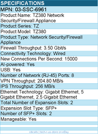 SonicWall 03-SSC-6961 TZ380 Network Security/Firewall Appliance