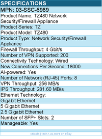 SonicWall 03-SSC-6989 TZ480 Network Security/Firewall Appliance