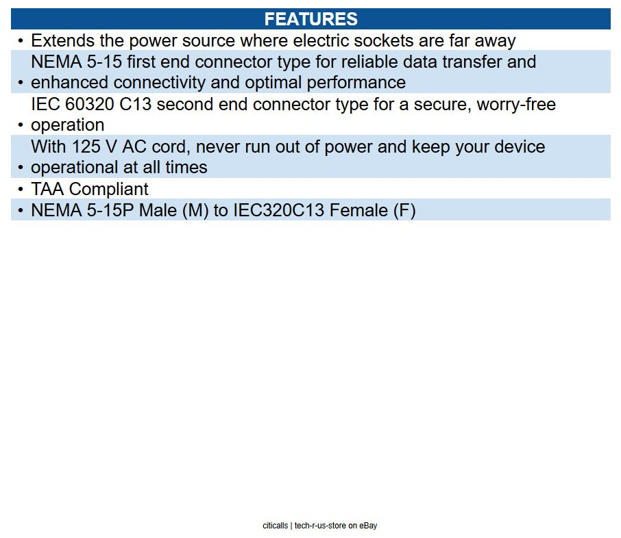 CablesToGo 03130 6ft Power Cord 18 AWG NEMA 5-15P to IEC320C13 - Computer Power