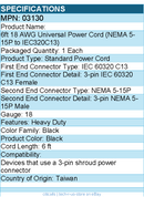 C2G 03130 6ft Power Cord - 18 AWG - NEMA 5-15P to IEC320C13 - Black