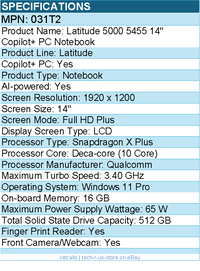 Dell 031T2 Latitude 5000 5455 14" Copilot+ PC Notebook - Titan Gray