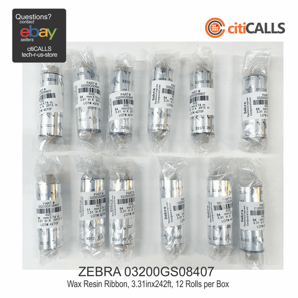 Zebra 03200GS08407 Wax Resin Ribbon 3.31"x242ft 3200 0.5in Core (12 Rolls)