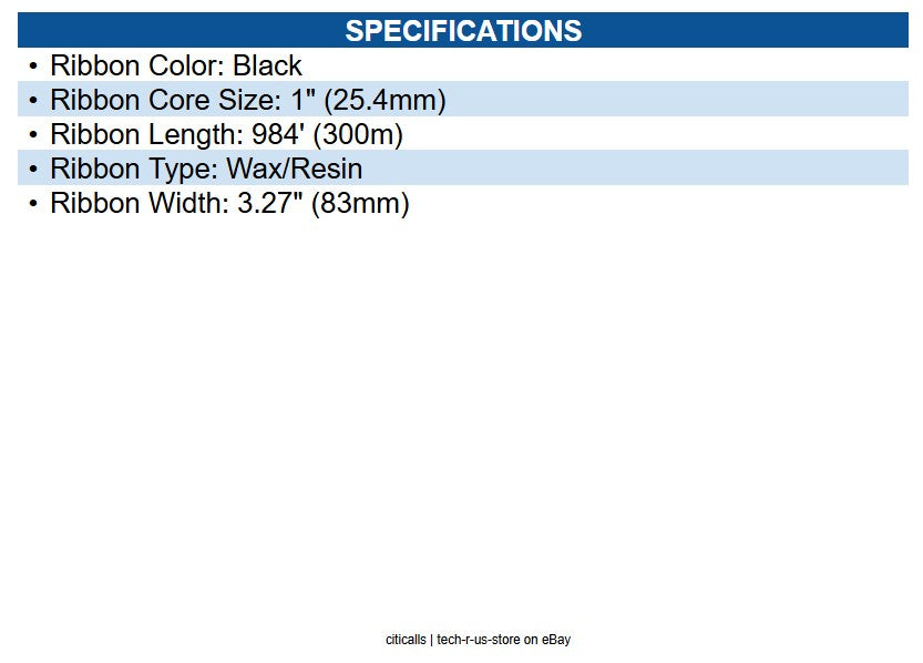 Zebra 03200BK08330 3200 Performance Wax Resin Ribbon Black - 3.27" X 984.25ft.