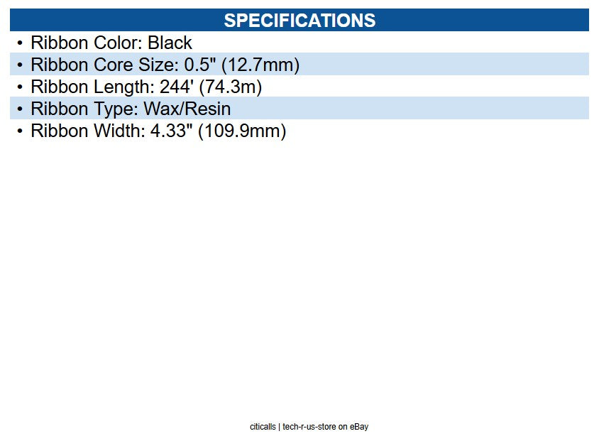 Zebra 03200GS11007 3200 Performance Wax Resin Ribbon Black - 4.33" X 242ft.