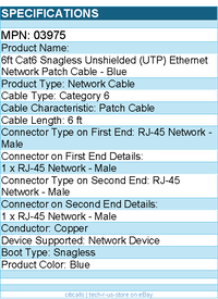C2G 03975 6ft Cat6 Ethernet Cable - Snagless Unshielded (UTP) - Blue