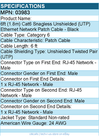 C2G 03983 6ft Cat6 Ethernet Cable - Snaglass Unshielded (UTP) - Black