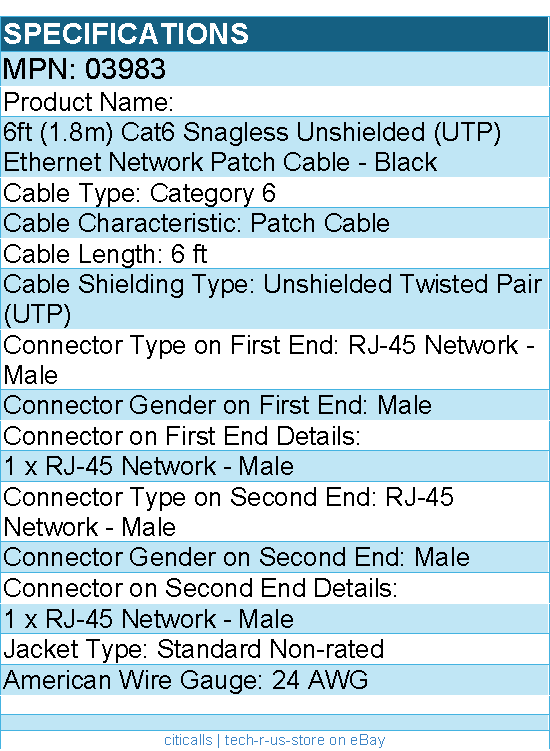 C2G 03983 6ft Cat6 Ethernet Cable - Snaglass Unshielded (UTP) - Black