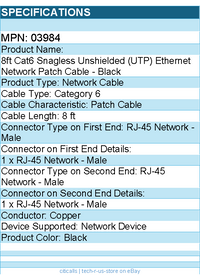 C2G 03984 8ft Cat6 Ethernet Cable - Snagless Unshielded (UTP) - Black