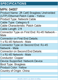 C2G 04007 2ft Cat6 Ethernet Cable - Snagless Unshielded (UTP) - Yellow