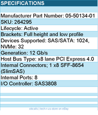 LSI Logic 05-50134-01 Controller Card - 9500-8i Int 12Gbs Tri Mode SATA+SAS+PCIe