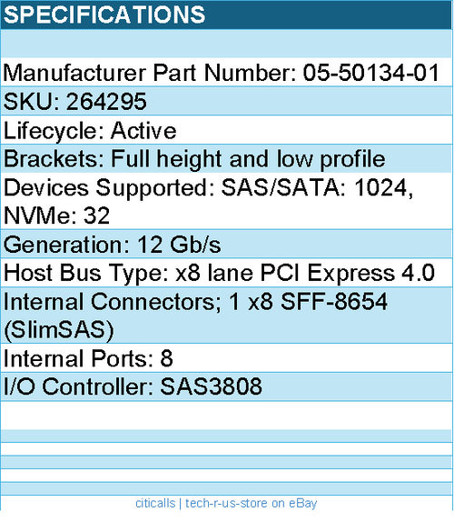 LSI Logic 05-50134-01 Controller Card - 9500-8i Int 12Gbs Tri Mode SATA+SAS+PCIe