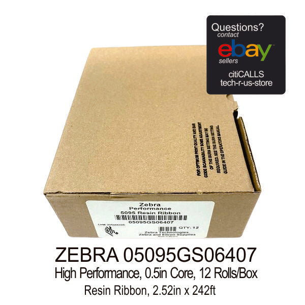 Zebra 05095GS06407 Resin Ribbon 2.52inx242ft 5095 High Performance QTY=12
