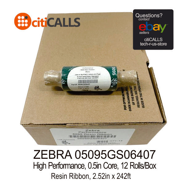 Zebra 05095GS06407 Resin Ribbon 2.52inx242ft 5095 High Performance QTY=12