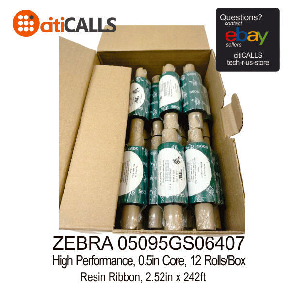 Zebra 05095GS06407 Resin Ribbon 2.52inx242ft 5095 High Performance QTY=12