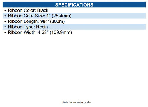 Zebra 05095GT11030 5095 Performance Wax Resin Ribbon Black - 4.33" X 984.25Ft.