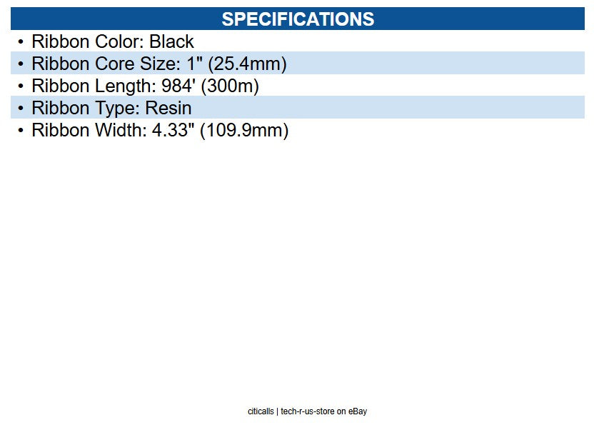 Zebra 05095GT11030 5095 Performance Wax Resin Ribbon Black - 4.33" X 984.25Ft.