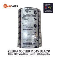 Zebra 05555BK11045 Wax Resin Ribbon 4.33INx1476FT 5555 STND 1" Core Black 6/BOX