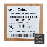 Zebra 05555CT11007 Thermal TransferBlack Wax Resin Ink Ribbon Cartridge 6/Carton