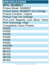 Canon 0628B027 Original Inkjet Ink Cartridge - Black, Cyan, Magenta, Yellow Pack