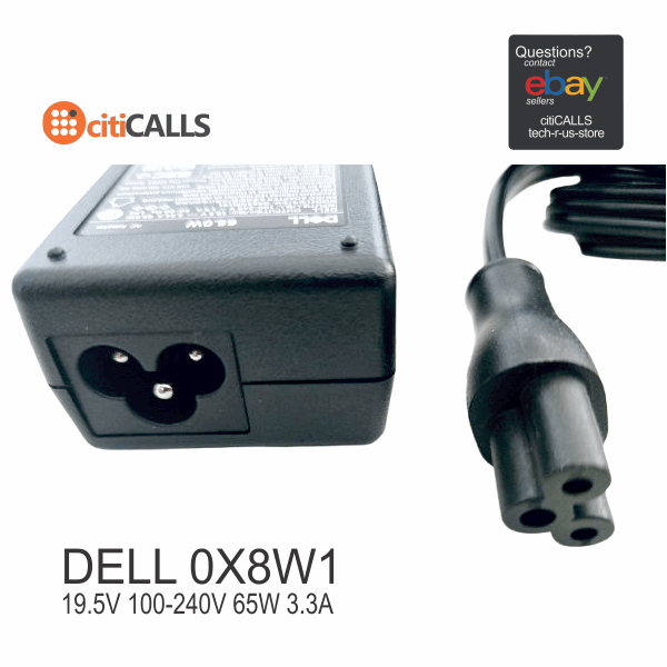 Dell 0X8W1 65W AC ADAPTER 19.5V 100-240V 65W 3.3A Black w Power Cable