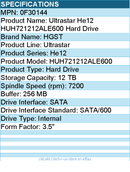 HGST 0F30144 Ultrastar He12 HUH721212ALE600 12 TB Hard Drive - 3.5" Internal