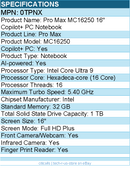 Dell 0TPNX Pro Max MC16250 16" Copilot+ PC Notebook - Intel Core Ultra 9