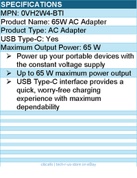 BTI 0VH2W4-BTI 65W TYPE-C AC ADAPTER - Compatible OEM: 0VH2W4