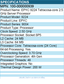 AMD 100-000000939 EPYC 9004 (4th Gen) 9224 Tetracosa-core - 2.50 GHz Processor