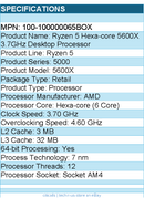 AMD 100-100000065BOX Ryzen 5 5000 5600X Hexa-core - 3.70 GHz Processor