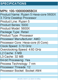 AMD 100-100000065BOX Ryzen 5 5000 5600X Hexa-core - 3.70 GHz Processor