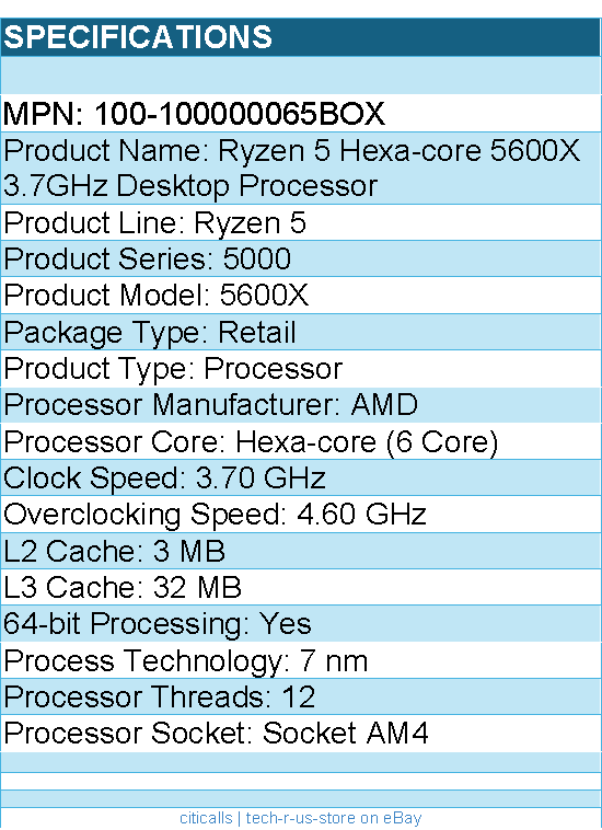 AMD 100-100000065BOX Ryzen 5 5000 5600X Hexa-core - 3.70 GHz Processor