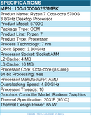 AMD 100-100000263MPK Ryzen 7 5700G Octa-core (8 Core) 3.80 GHz Processor