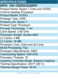 AMD 100-100000263MPK Ryzen 7 5700G Octa-core (8 Core) 3.80 GHz Processor
