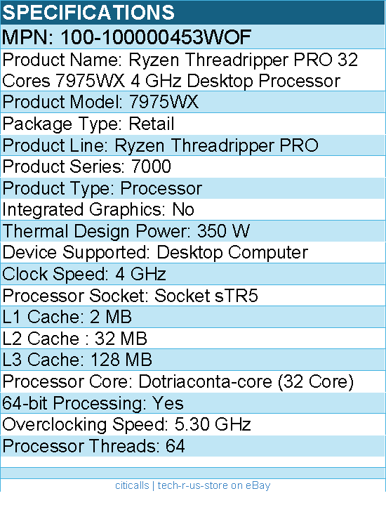 AMD 100-100000453WOF Ryzen Threadripper PRO 7975WX Dotriaconta-core - Processor