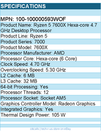 AMD 100-100000593WOF Ryzen 5 7000 7600X Hexa-core - 4.70 GHz Processor