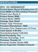 AMD 100-100000662WOF Ryzen 9 9000 9900X Dodeca-core -  4.40 GHz Processor