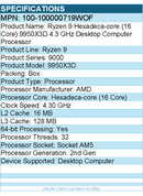 AMD 100-100000719WOF Ryzen 9 9000 (2nd Gen) 9950X3D (16 Core) 4.30 GHz Processor