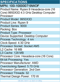 AMD 100-100000719WOF Ryzen 9 9000 (2nd Gen) 9950X3D Hexadeca-core - Processor