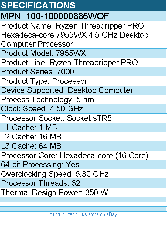 AMD 100-100000886WOF Ryzen Threadripper 7955WX Professional Workstation