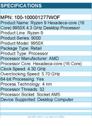 AMD 100-100001277WOF Ryzen 9 9000 9950X (16 Core) 4.30 GHz Processor