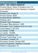 AMD 100-100001368WOF Ryzen 9 9900X3D Dodeca-core 4.40 GHz Processor