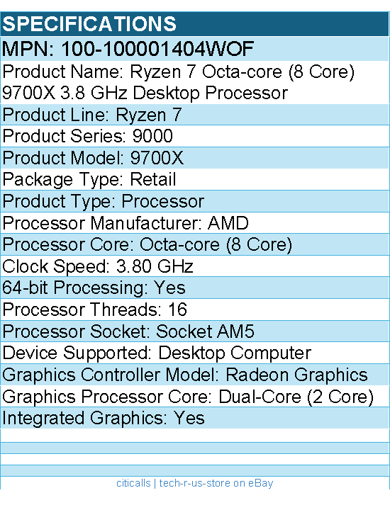 AMD 100-100001404WOF Ryzen 7 9000 9700X Octa-core - 3.80 GHz Processor