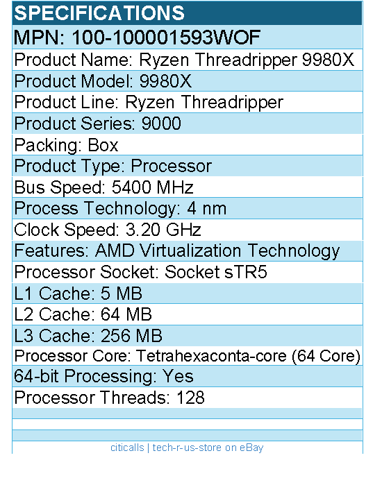 AMD 100-100001593WOF Ryzen Threadripper 9000 9980X Tetrahexaconta-core Processor