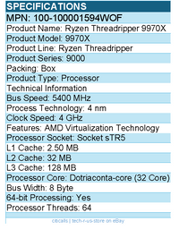 AMD 100-100001594WOF Ryzen Threadripper 9000 9970X Dotriaconta-core - Processor