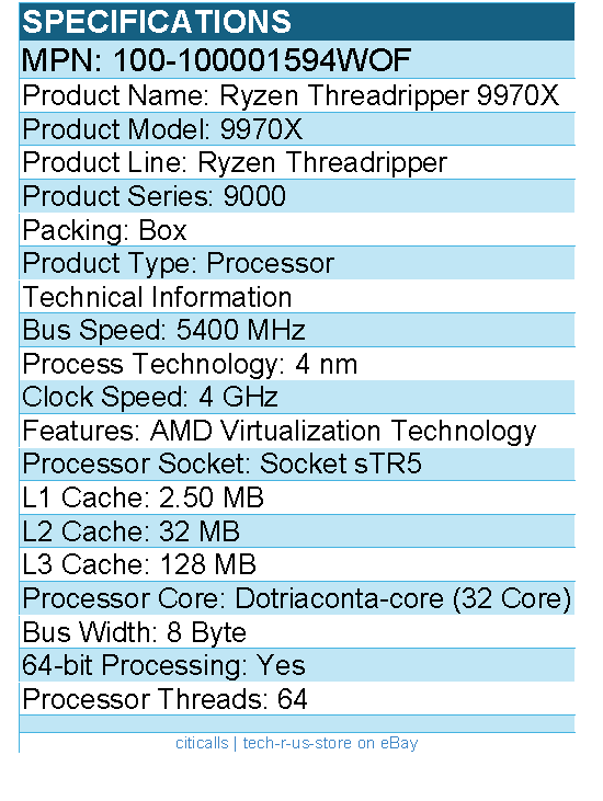 AMD 100-100001594WOF Ryzen Threadripper 9000 9970X Dotriaconta-core - Processor