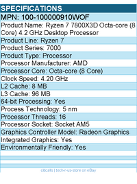 AMD 100-100000910WOF Ryzen 7 7000 7800X3D Octa-core (8 Core) 4.20 GHz Processor