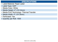 Zebra 10000283 Z-perform 2000t Paper Labels White - 4" X 4" - Thermal Transfer