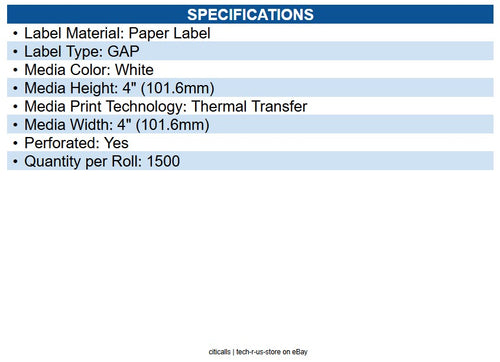 Zebra 10000283 Z-perform 2000t Paper Labels White - 4" X 4" - Thermal Transfer
