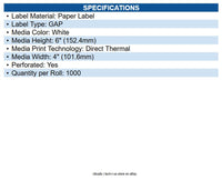 Zebra 10000290 Z-perform 2000d White Coated Labels 4" X 6" - Direct Thermal - 3"