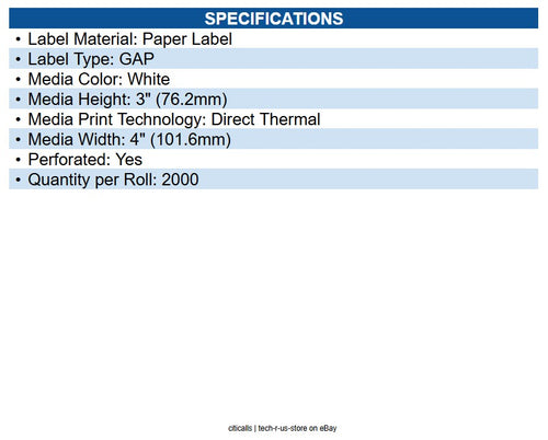 Zebra 10000302 Z-perform 1000d Uncoated Paper Labels White 4"X3" Direct Thermal